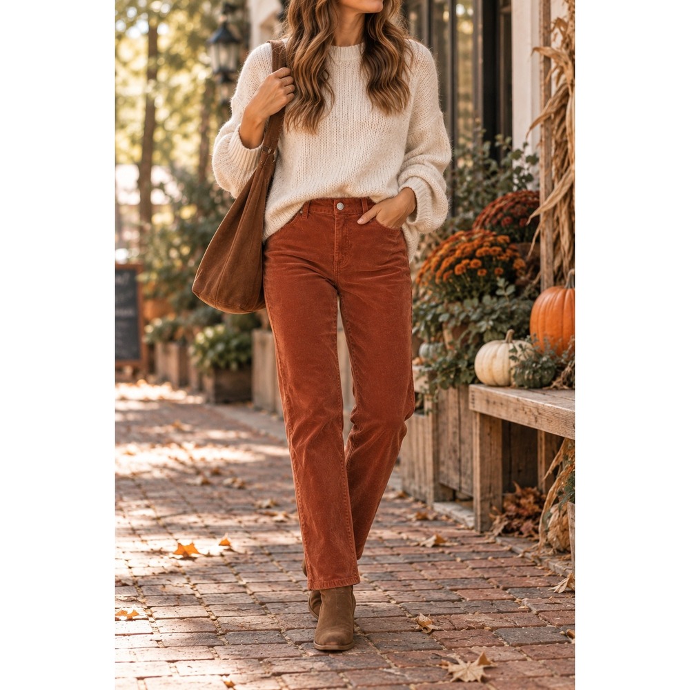 Talbots Womens 4P Corduroy Straight Leg Pants Rust Orange Petite Mid Rise
